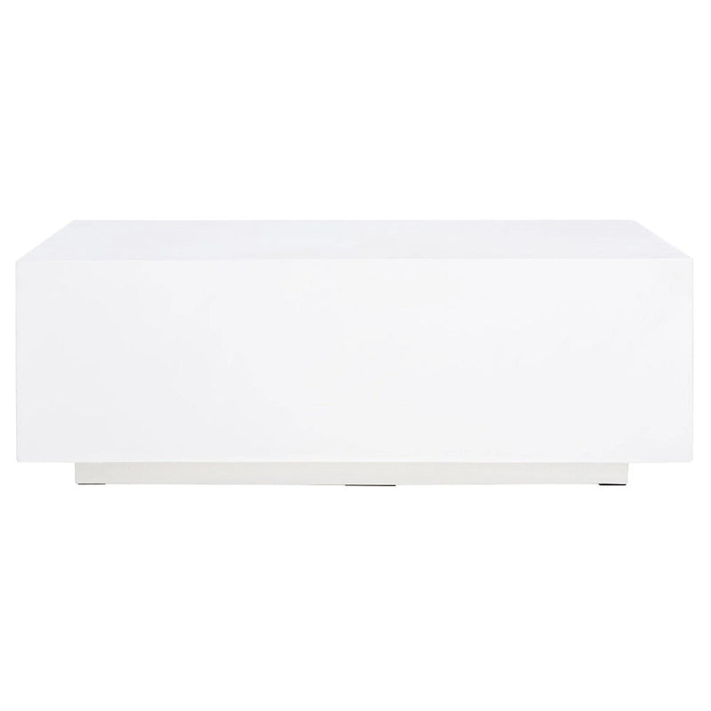 Table basse rectangulaire blanche en faux béton pour salon moderne