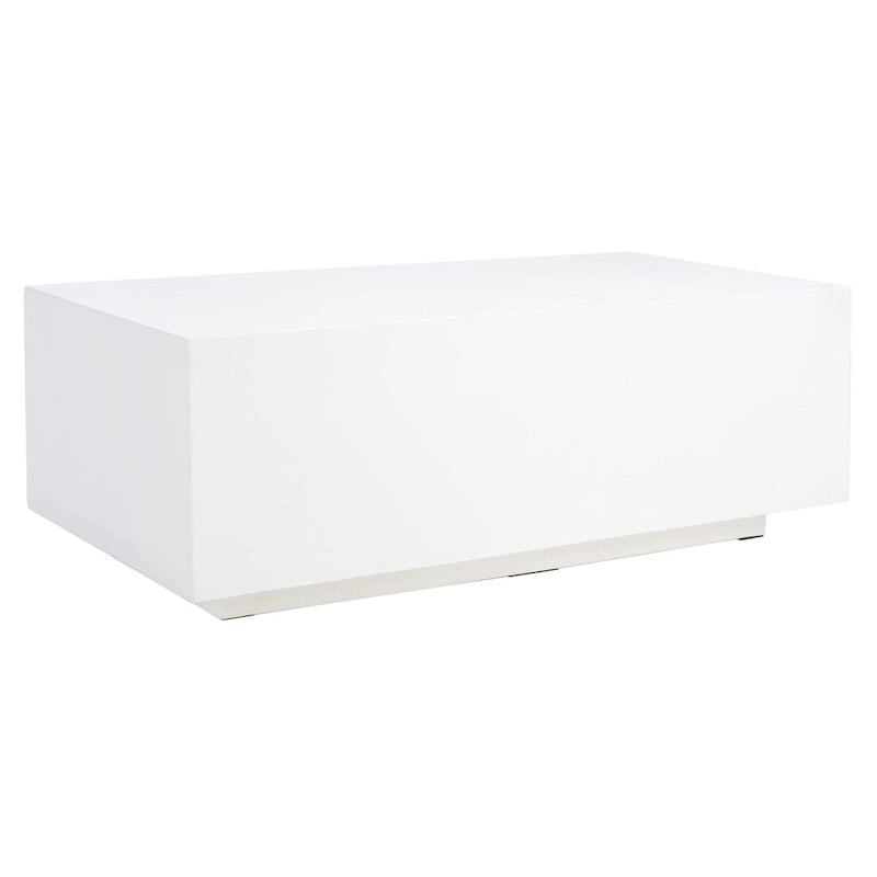 Table basse rectangulaire blanche en faux béton pour salon moderne