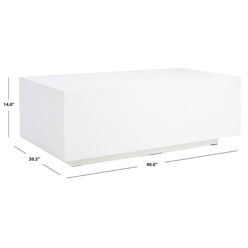 Table basse rectangulaire blanche en faux béton pour salon moderne