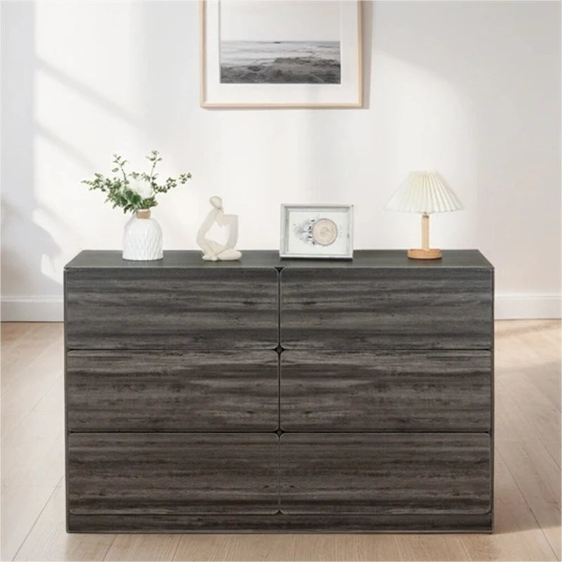 Commode à six tiroirs en bois massif avec espace de rangement Gris clair Gris foncé