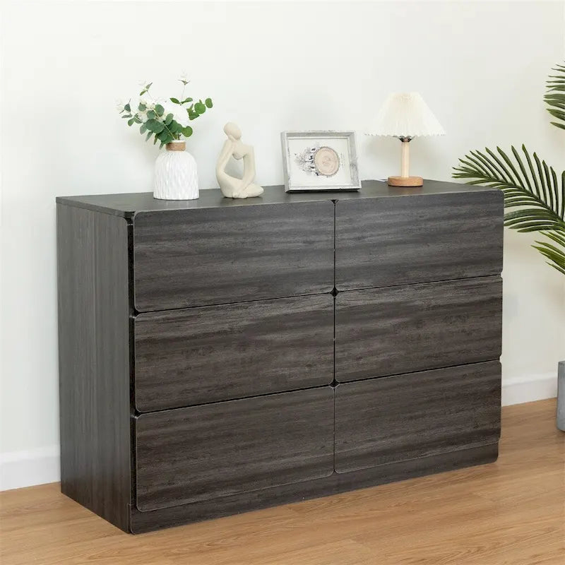 Commode à six tiroirs en bois massif avec espace de rangement Gris clair Gris foncé