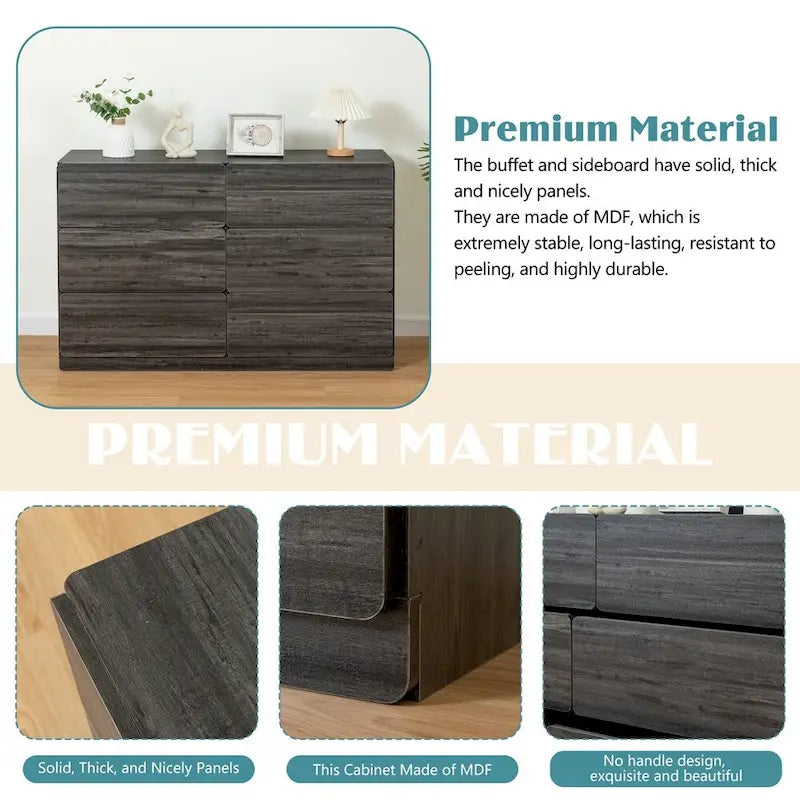 Commode à six tiroirs en bois massif avec espace de rangement Gris clair Gris foncé