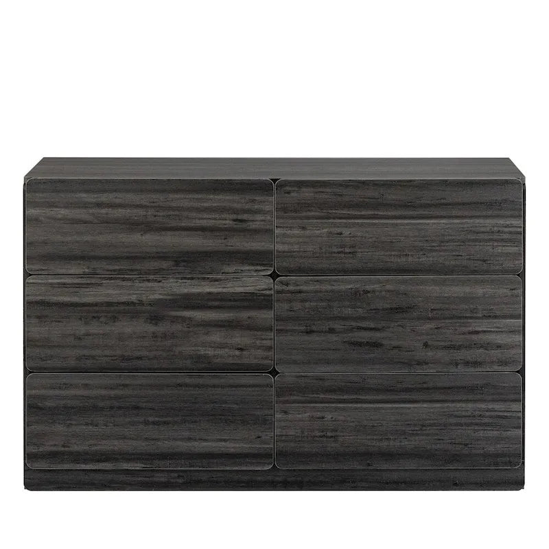 Commode à six tiroirs en bois massif avec espace de rangement Gris clair Gris foncé