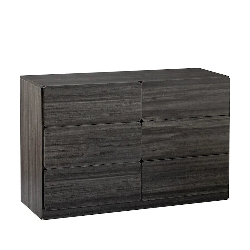 Commode à six tiroirs en bois massif avec espace de rangement Gris clair Gris foncé