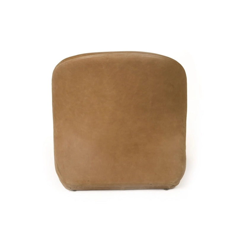 Fauteuil d'appoint incurvé en cuir véritable marron avec piètement en acier inoxydable