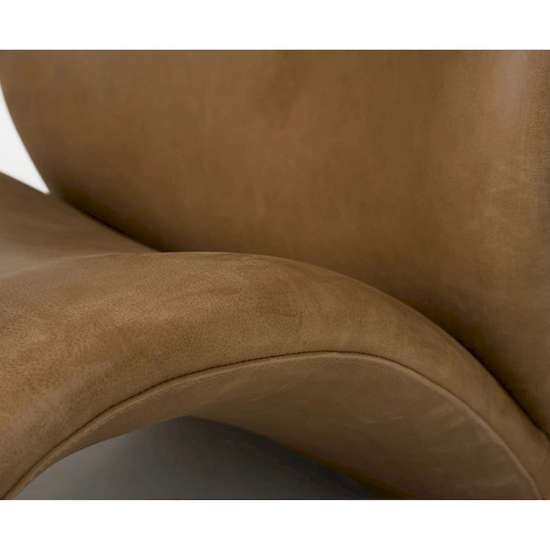 Fauteuil d'appoint incurvé en cuir véritable marron avec piètement en acier inoxydable