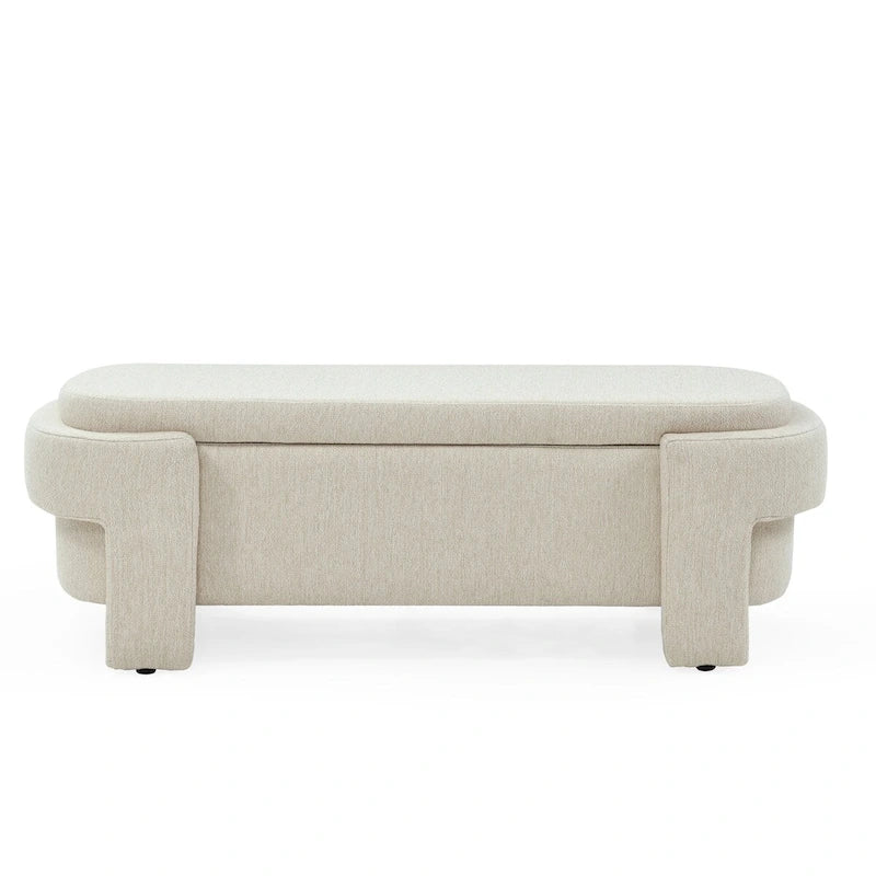 Banc de rangement capitonné en lin avec couvercle à charnière Beige Blanc