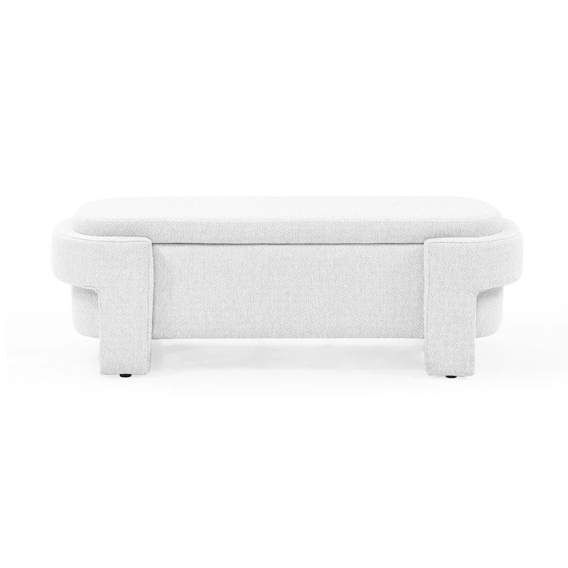 Banc de rangement capitonné en lin avec couvercle à charnière Beige Blanc
