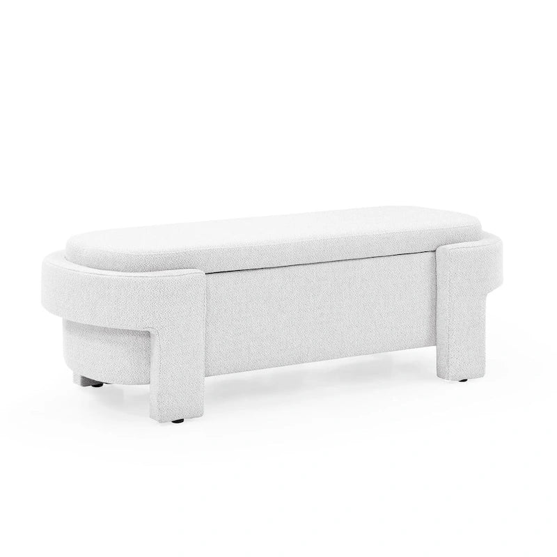 Banc de rangement capitonné en lin avec couvercle à charnière Beige Blanc