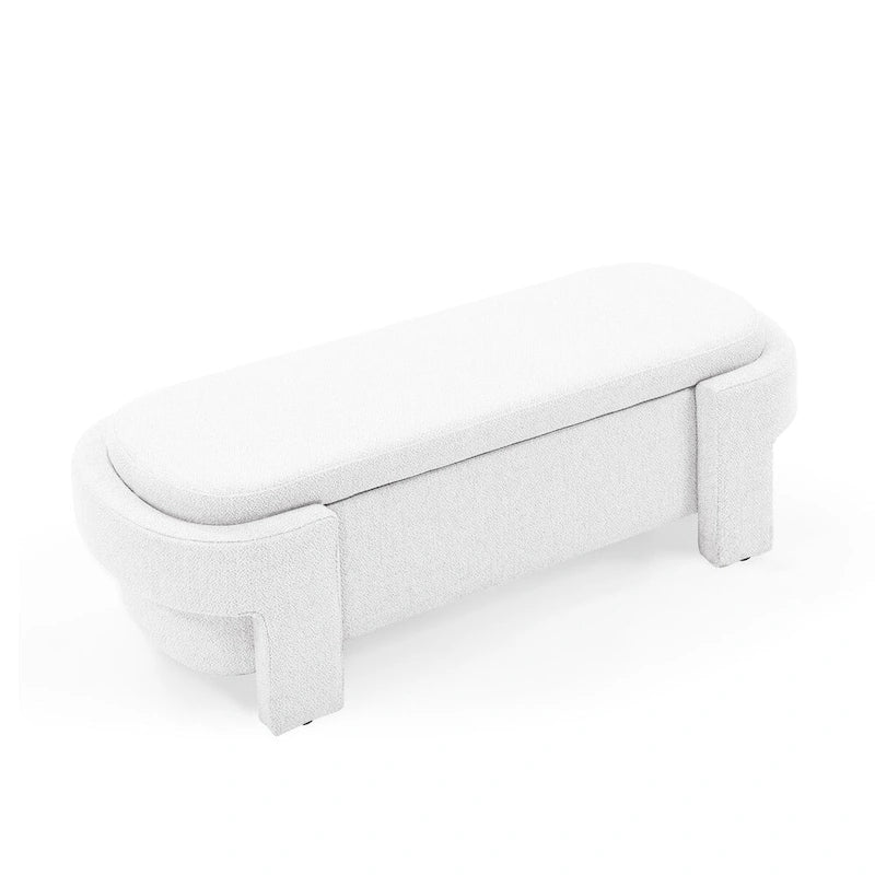 Banc de rangement capitonné en lin avec couvercle à charnière Beige Blanc