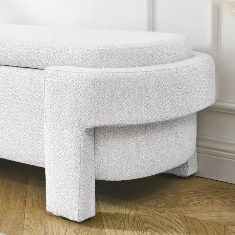 Banc de rangement capitonné en lin avec couvercle à charnière Beige Blanc