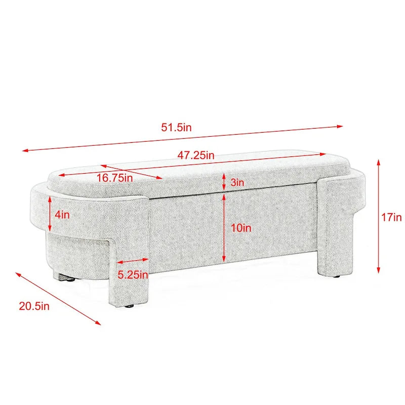 Banc de rangement capitonné en lin avec couvercle à charnière Beige Blanc