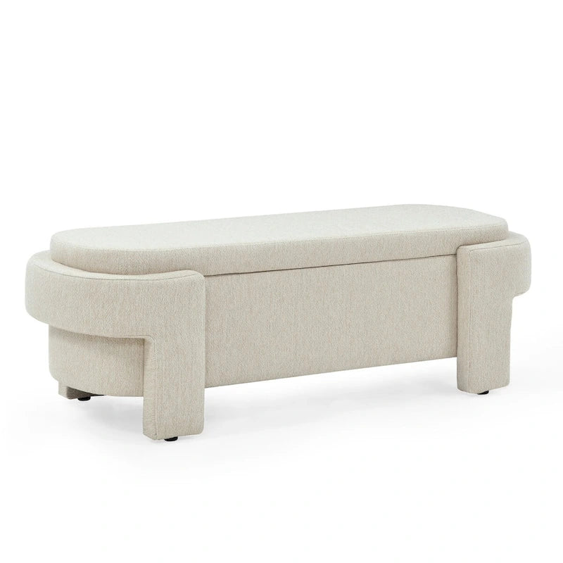Banc de rangement capitonné en lin avec couvercle à charnière Beige Blanc