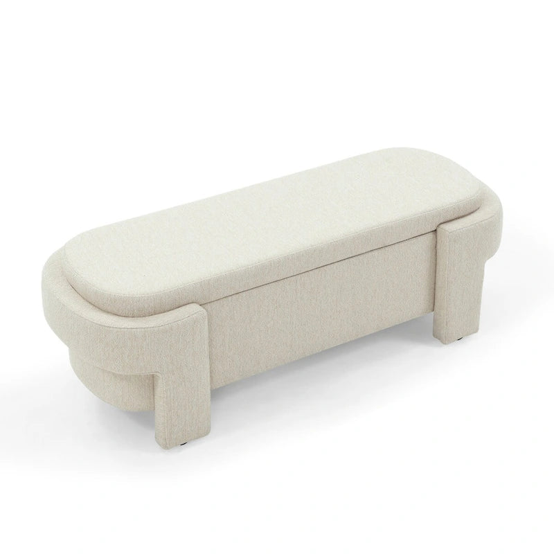Banc de rangement capitonné en lin avec couvercle à charnière Beige Blanc