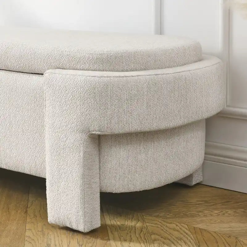 Banc de rangement capitonné en lin avec couvercle à charnière Beige Blanc