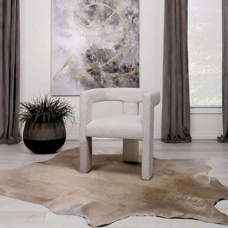 Fauteuil en bouclette à dossier ouvert et piètement à trois pieds, blanc, chocolat, noir