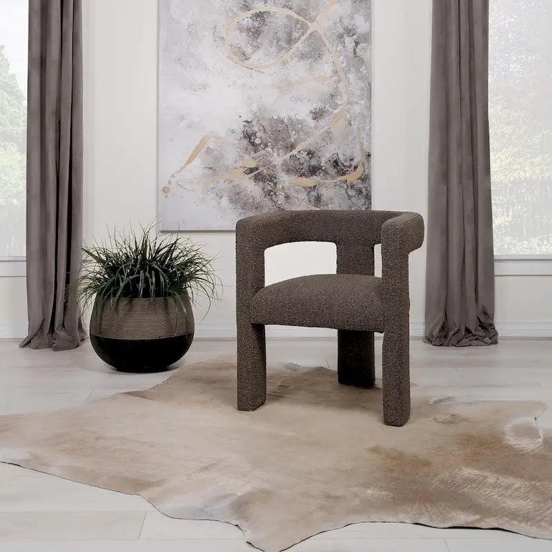 Fauteuil en bouclette à dossier ouvert et piètement à trois pieds, blanc, chocolat, noir