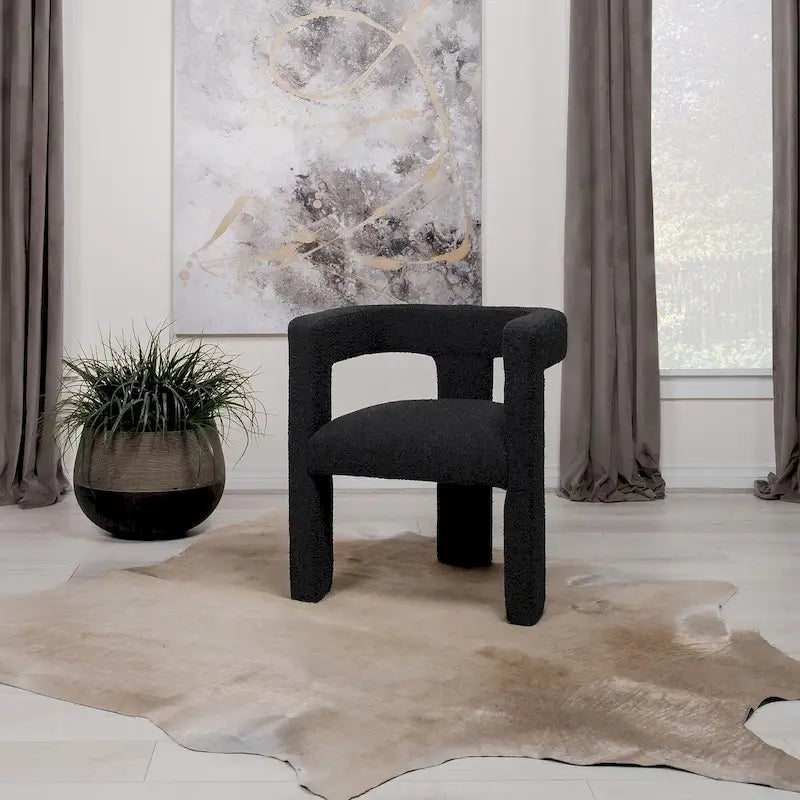 Fauteuil en bouclette à dossier ouvert et piètement à trois pieds, blanc, chocolat, noir