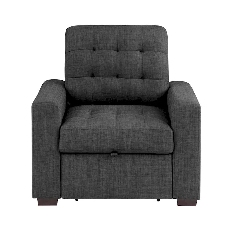 Fauteuil d'appoint capitonné gris foncé avec repose-pieds escamotable, pieds en espresso foncé