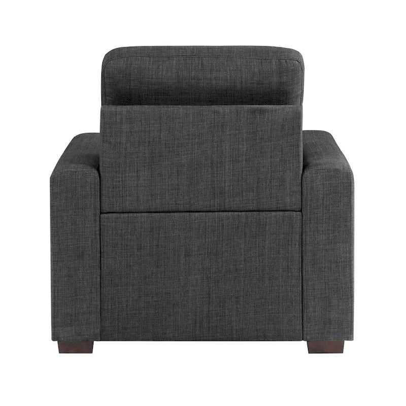 Fauteuil d'appoint capitonné gris foncé avec repose-pieds escamotable, pieds en espresso foncé