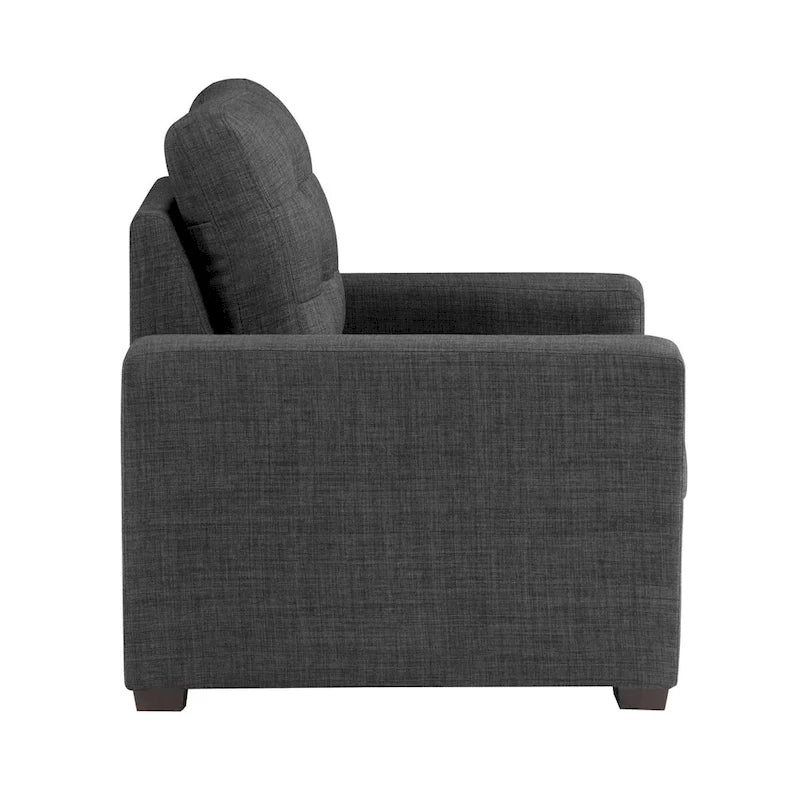 Fauteuil d'appoint capitonné gris foncé avec repose-pieds escamotable, pieds en espresso foncé