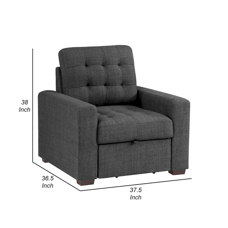 Fauteuil d'appoint capitonné gris foncé avec repose-pieds escamotable, pieds en espresso foncé