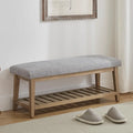 Banc d'entrée rembourré avec étagère de rangement en bois massif et lin