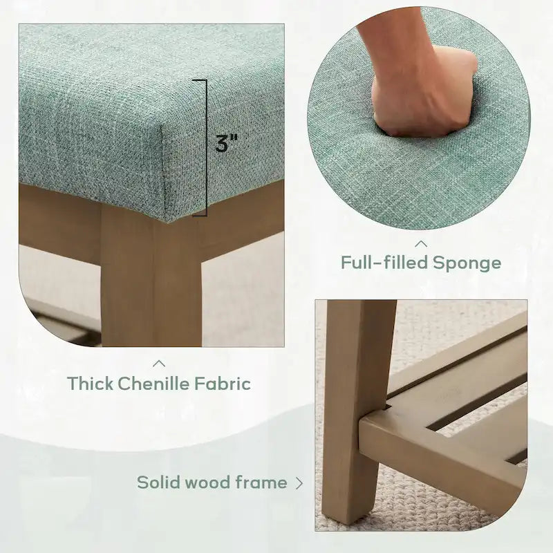Banc d'entrée rembourré avec étagère de rangement en bois massif et lin