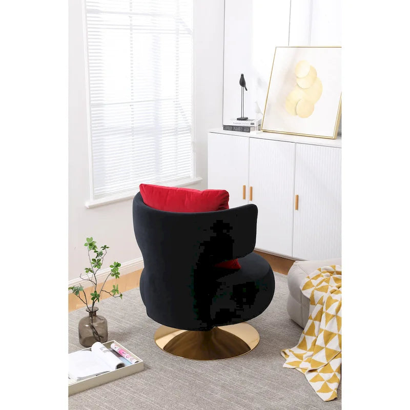 Fauteuil pivotant rembourré avec base en métal doré et dossier enveloppant