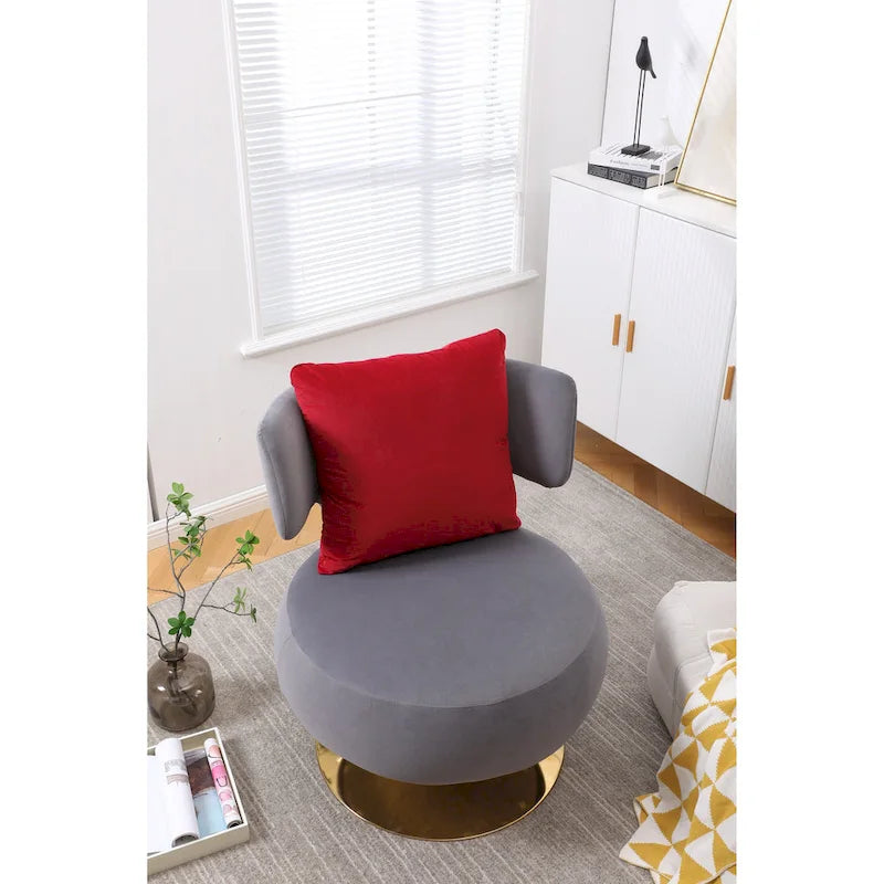 Fauteuil pivotant rembourré avec base en métal doré et dossier enveloppant