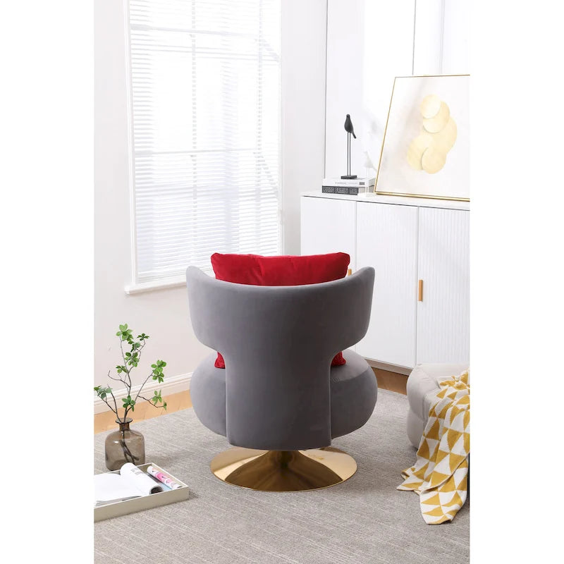 Fauteuil pivotant rembourré avec base en métal doré et dossier enveloppant