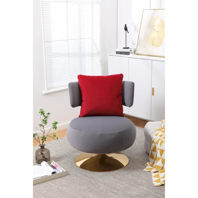 Fauteuil pivotant rembourré avec base en métal doré et dossier enveloppant