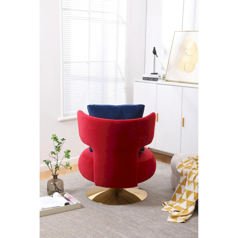 Fauteuil pivotant rembourré avec base en métal doré et dossier enveloppant