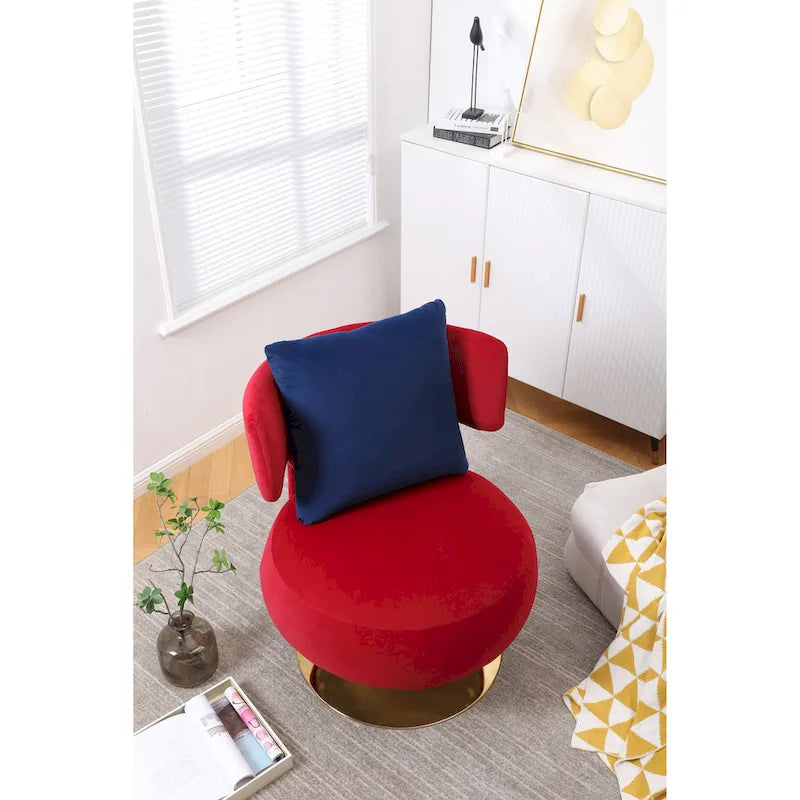 Fauteuil pivotant rembourré avec base en métal doré et dossier enveloppant
