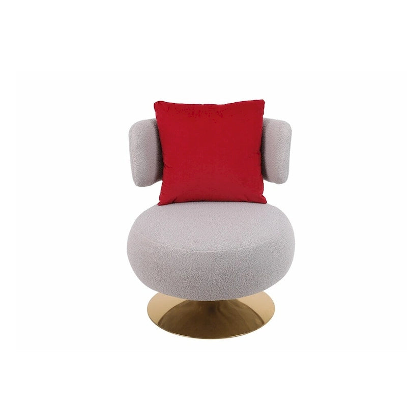 Fauteuil pivotant rembourré avec base en métal doré et dossier enveloppant