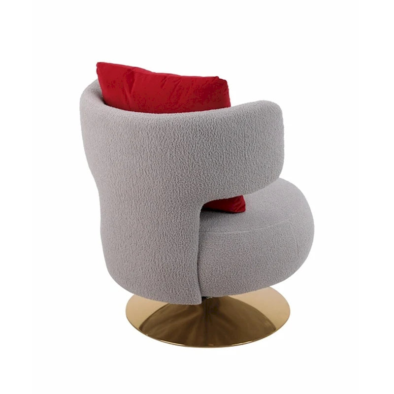 Fauteuil pivotant rembourré avec base en métal doré et dossier enveloppant