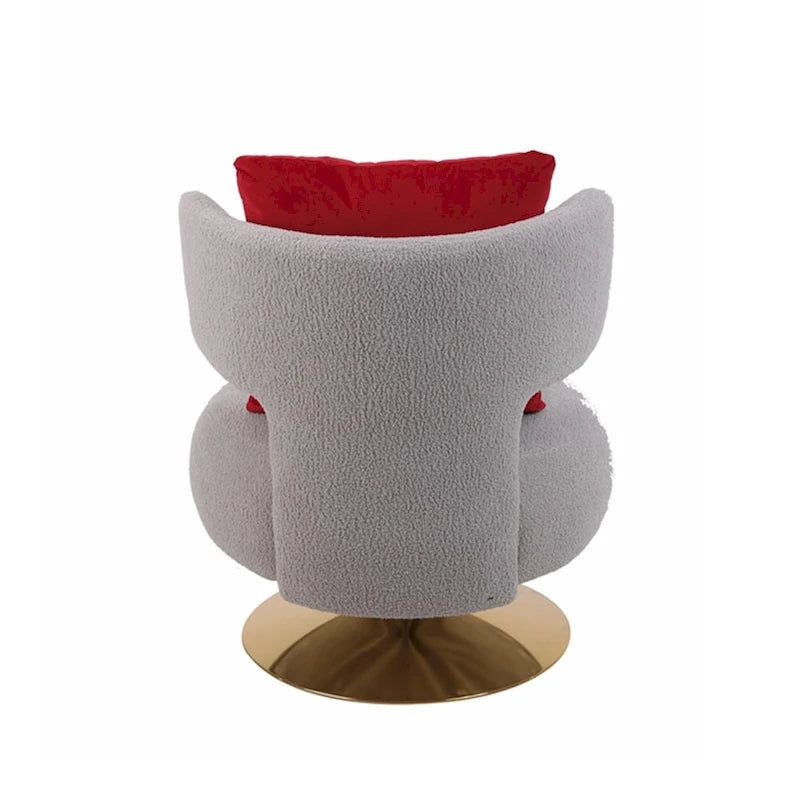 Fauteuil pivotant rembourré avec base en métal doré et dossier enveloppant