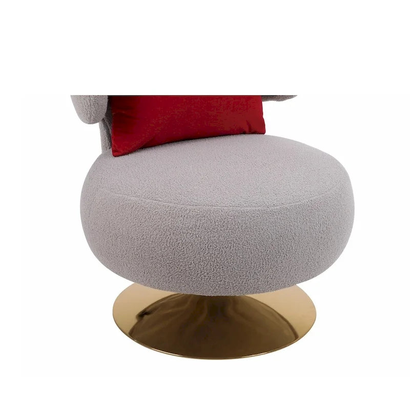 Fauteuil pivotant rembourré avec base en métal doré et dossier enveloppant