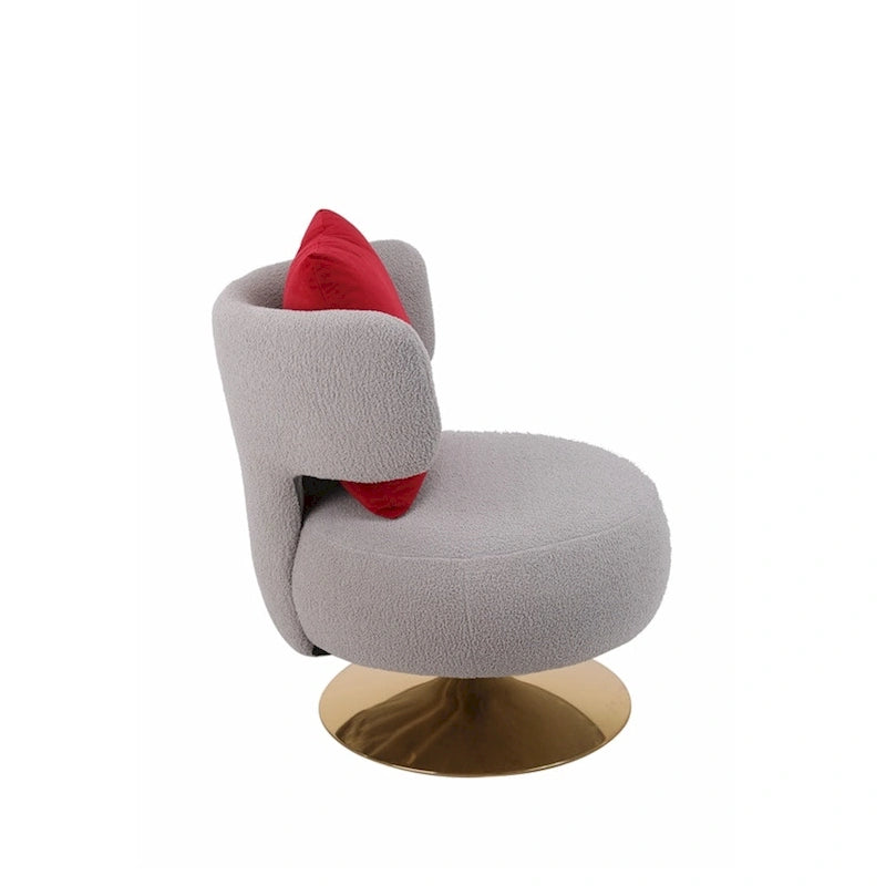 Fauteuil pivotant rembourré avec base en métal doré et dossier enveloppant