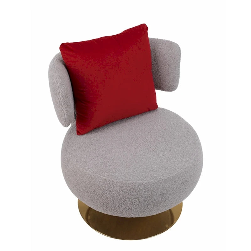 Fauteuil pivotant rembourré avec base en métal doré et dossier enveloppant
