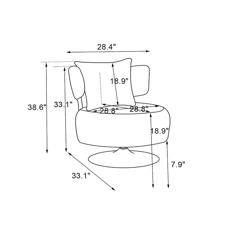 Fauteuil pivotant rembourré avec base en métal doré et dossier enveloppant