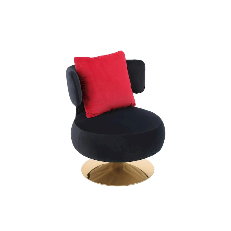 Fauteuil pivotant rembourré avec base en métal doré et dossier enveloppant