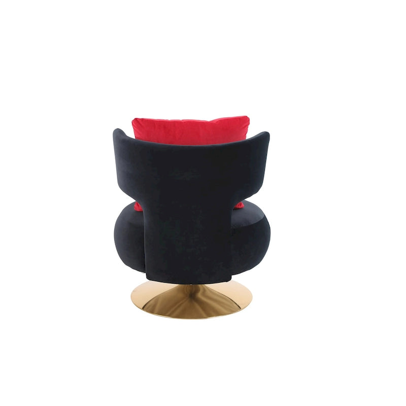 Fauteuil pivotant rembourré avec base en métal doré et dossier enveloppant