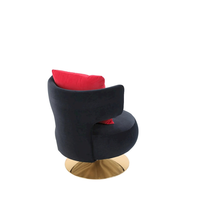 Fauteuil pivotant rembourré avec base en métal doré et dossier enveloppant