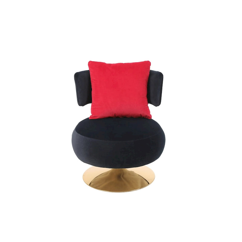 Fauteuil pivotant rembourré avec base en métal doré et dossier enveloppant