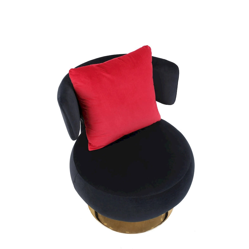 Fauteuil pivotant rembourré avec base en métal doré et dossier enveloppant