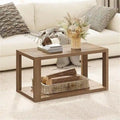 Table basse rectangulaire en bois de noyer à deux niveaux avec étagère de rangement inférieure
