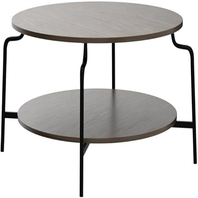 Table basse rectangulaire en bois de noyer à deux niveaux avec étagère de rangement inférieure