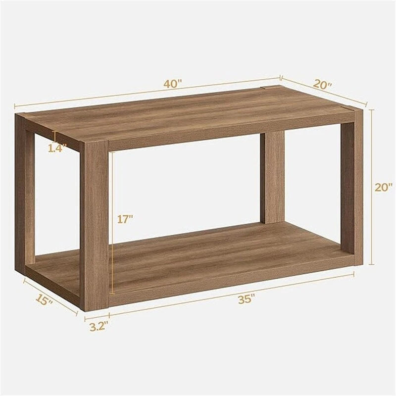 Table basse rectangulaire en bois de noyer à deux niveaux avec étagère de rangement inférieure