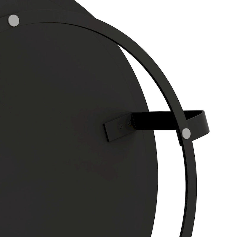 Table basse ronde en pin sculpté avec piètement en anneau en métal noir
